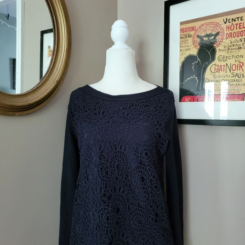 Lela Rose Navy Blue Lace and Cashmere Blend Sweater Size Small
